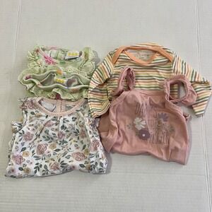 Baby Girl Floral Stripes One Piece Bundle Set 0-3M Spring Summer Lot of 4 Cotton